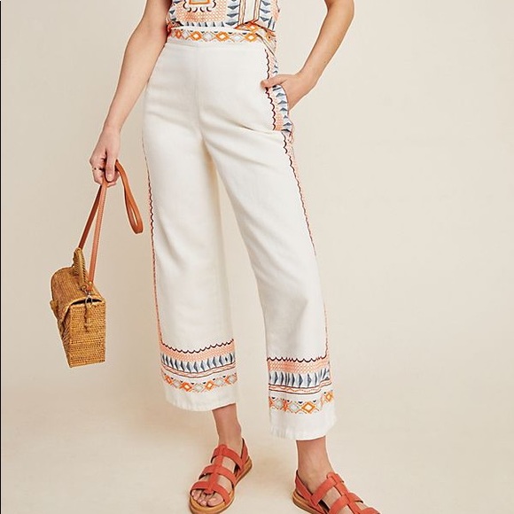 Anthropologie Pants - Anthropologie NWT Embroidered Islander Pants S 10